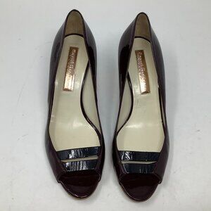 Rupert Sanderson heels EU 38.5 peep toe burgundy patent leather pumps